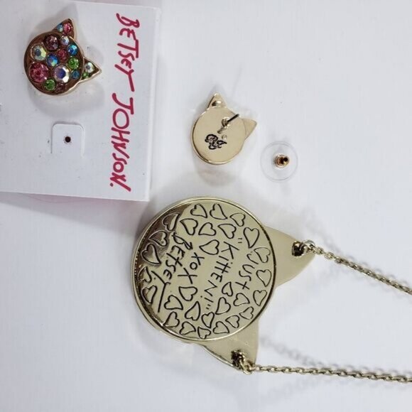 Rhinestone cat Betsey Johnson necklace NO EARRINGS - Picture 4 of 5